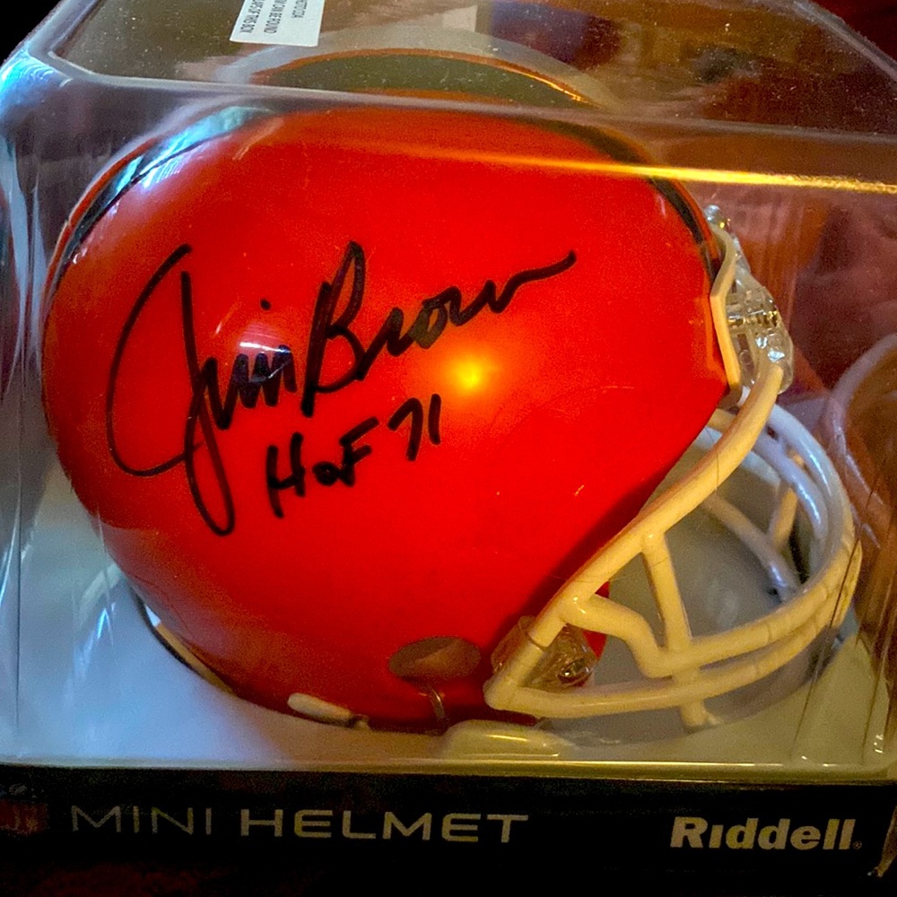 Jim Brown signed Riddell mini helmet